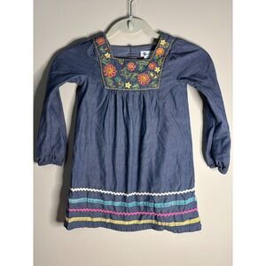 Willow Blossom Denim Embroidered Floral Dress Girls Size 5 Long Sleeve‎